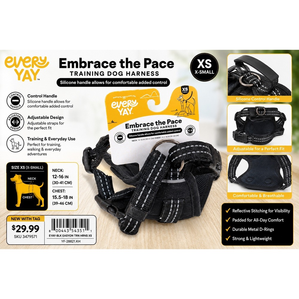 EveryYay Embrace the Pace Training Dog Harness Black XS Reflective Mesh Handle